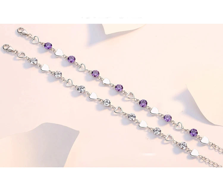 NEW European S925 Sterling silver Clear Pink AAA CZ Love Words Heart Bracelet Chain For Women Birthday Gift Jewelry