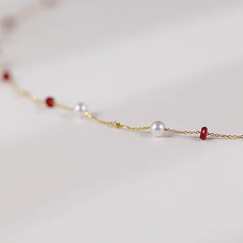 Fine Jewelry 18K yellow natural ruby Freshwater pearl Necklace Pendant Wedding Gift For Women X2004