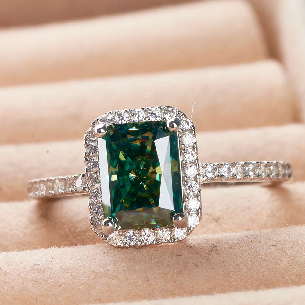 1/2 Carat  blue green color radiant cut moissanite ring 925 sterling silver moissanite rings female dating fine jewelry gift