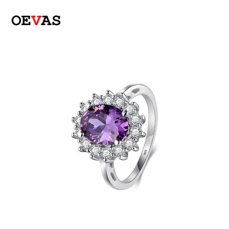 OEVAS 100% 925 Sterling Silver 7*9MM High Carbon Diamond Rings for Women Sparking Engagement Party Gift Fine Jewelry Wholesale