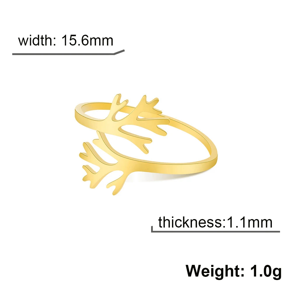 Skyrim Stainless Steel Tree Adjustable Ring Gold Color Open Finger Rings Boho Minimalist Jewelry Valentine Gift for Women Girls