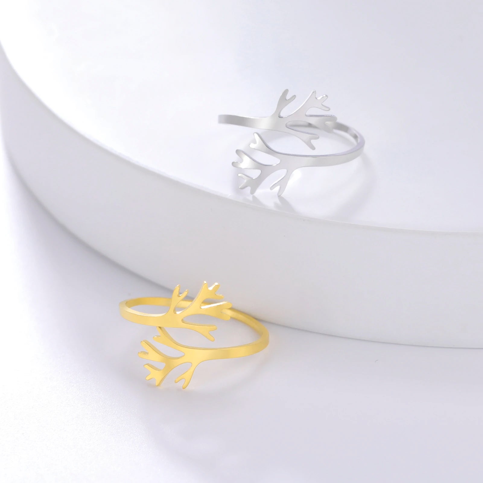 Skyrim Stainless Steel Tree Adjustable Ring Gold Color Open Finger Rings Boho Minimalist Jewelry Valentine Gift for Women Girls