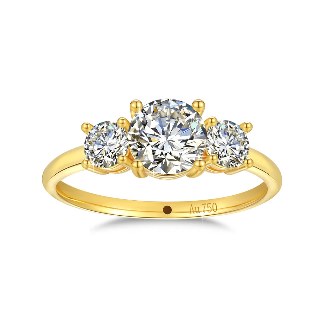 With Certificate 18k Gold Ring Moissanite For Women 3 Stone 100% Real Initial Luxury K Gold Jewelry Engagement Gift Wholesale
