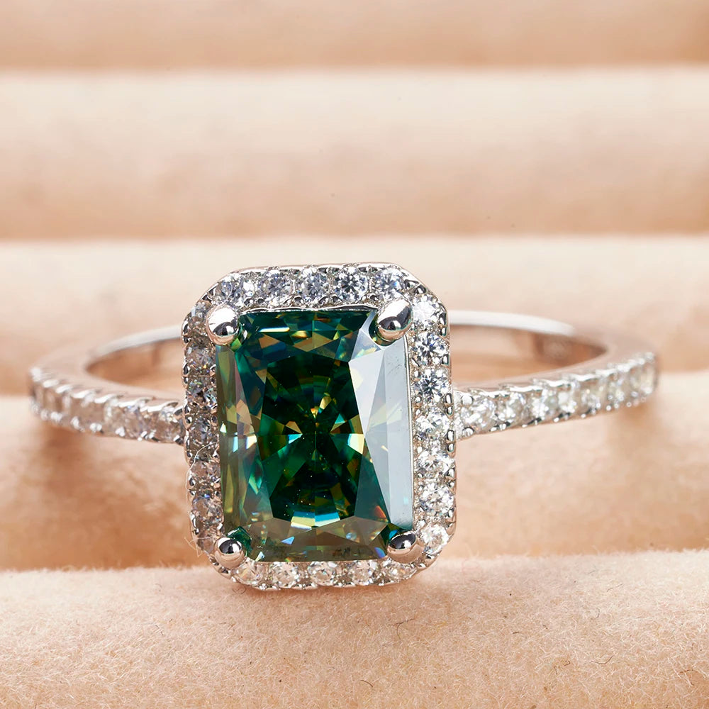 1/2 Carat  blue green color radiant cut moissanite ring 925 sterling silver moissanite rings female dating fine jewelry gift