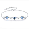 Luxury 925 Sterling Silver Blue Heart Shaped Austrian Crystal Chain Link Bracelets for Women Girls Cute Charm Bracelet Jewelry