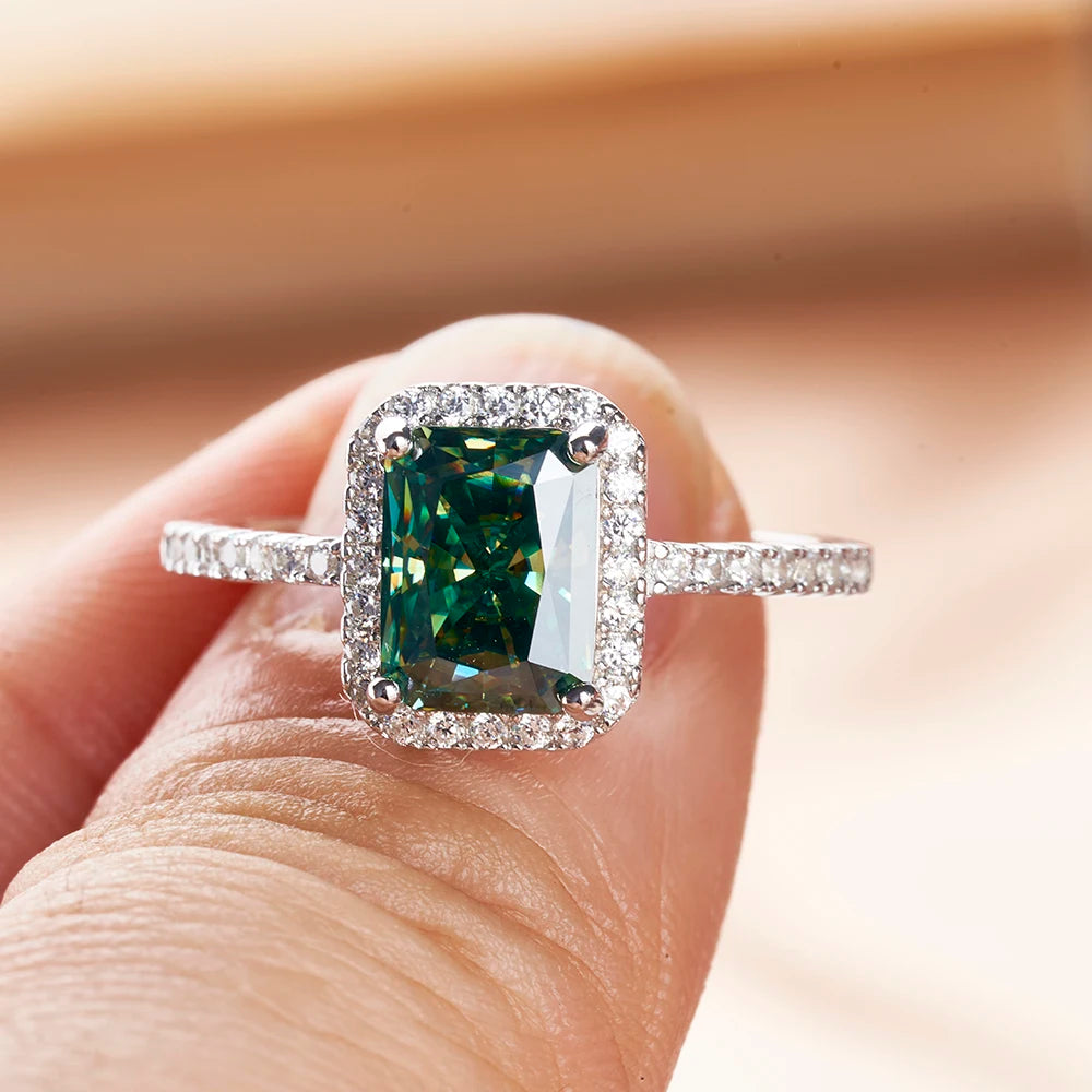 1/2 Carat  blue green color radiant cut moissanite ring 925 sterling silver moissanite rings female dating fine jewelry gift