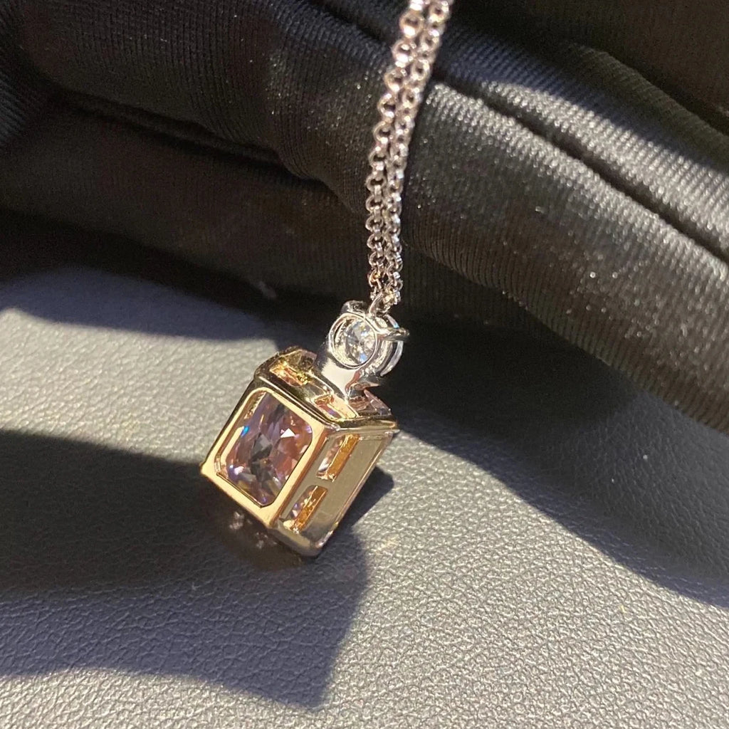Huitan Sweet Pink Cubic Zirconia Pendant Necklace for Women Silver Color Chain Gold Plated Charm Unique Female Necklace Jewelry