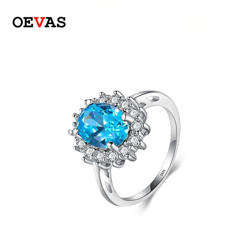 OEVAS 100% 925 Sterling Silver 7*9MM High Carbon Diamond Rings for Women Sparking Engagement Party Gift Fine Jewelry Wholesale