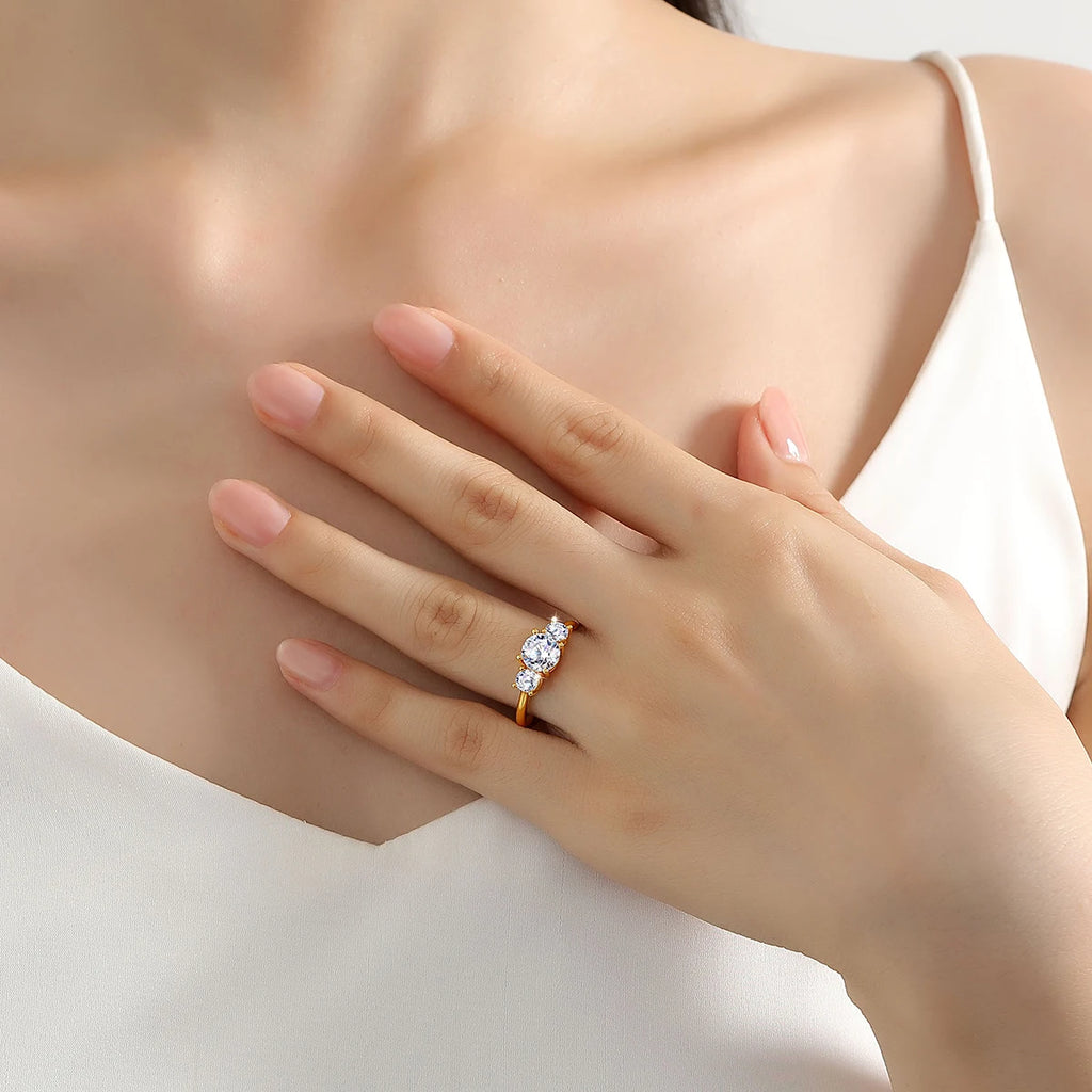 With Certificate 18k Gold Ring Moissanite For Women 3 Stone 100% Real Initial Luxury K Gold Jewelry Engagement Gift Wholesale