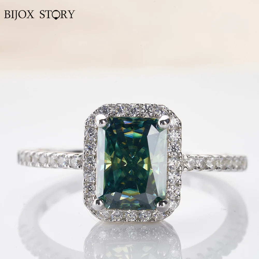 1/2 Carat  blue green color radiant cut moissanite ring 925 sterling silver moissanite rings female dating fine jewelry gift
